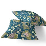Set of Two 16" X 16" Green and Yellow Blown Seam Floral Indoor Outdoor Throw Pillow