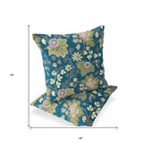 Set of Two 16" X 16" Green and Yellow Blown Seam Floral Indoor Outdoor Throw Pillow
