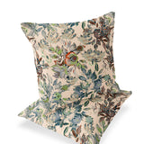 Set of Two 16" X 16" Green and Brown Blown Seam Floral Indoor Outdoor Throw Pillow