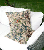 Set of Two 16" X 16" Green and Brown Blown Seam Floral Indoor Outdoor Throw Pillow