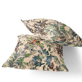 Set of Two 16" X 16" Green and Brown Blown Seam Floral Indoor Outdoor Throw Pillow