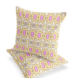 Set of Two 16" X 16" Yellow and White Blown Seam Floral Indoor Outdoor Throw Pillow