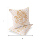 Set of Two 16" X 16" Gold and White Blown Seam Hamsa Indoor Outdoor Throw Pillow