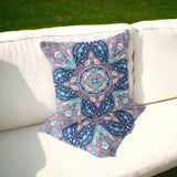 Set of Two 16" X 16" Blue and Pink Blown Seam Floral Indoor Outdoor Throw Pillow