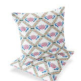 Set of Two 16" X 16" Blue and White Peacock Blown Seam Floral Indoor Outdoor Throw Pillow