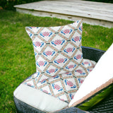 Set of Two 16" X 16" Blue and White Peacock Blown Seam Floral Indoor Outdoor Throw Pillow