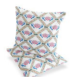 Set of Two 16" X 16" Blue and White Peacock Blown Seam Floral Indoor Outdoor Throw Pillow