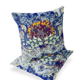 Set of Two 16" X 16" Blue and Yellow Blown Seam Floral Indoor Outdoor Throw Pillow