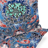 Set of Two 16" X 16" Blue and Pink Blown Seam Floral Indoor Outdoor Throw Pillow