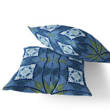 Set of Two 16" X 16" Blue and Yellow Blown Seam Eclectic Indoor Outdoor Throw Pillow