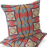 Set of Two 16" X 16" Blue and Green Blown Seam Eclectic Indoor Outdoor Throw Pillow