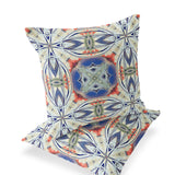 Set of Two 16" X 16" Blue and Pink Blown Seam Floral Indoor Outdoor Throw Pillow