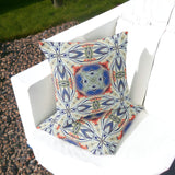 Set of Two 16" X 16" Blue and Pink Blown Seam Floral Indoor Outdoor Throw Pillow