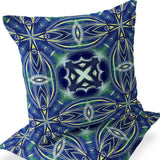 Set of Two 16" X 16" Blue and Pink Blown Seam Floral Indoor Outdoor Throw Pillow