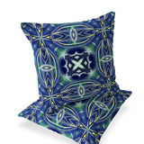 Set of Two 16" X 16" Blue and Green Blown Seam Floral Indoor Outdoor Throw Pillow
