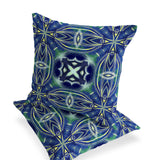 Set of Two 16" X 16" Blue and Green Blown Seam Floral Indoor Outdoor Throw Pillow