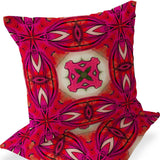 Set of Two 16" X 16" Pink and Green Blown Seam Floral Indoor Outdoor Throw Pillow