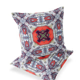 Set of Two 16" X 16" Blue and Gray Blown Seam Floral Indoor Outdoor Throw Pillow