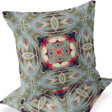 Set of Two 16" X 16" Green and Pink Blown Seam Floral Indoor Outdoor Throw Pillow