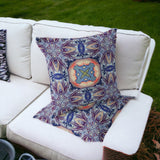 Set of Two 16" X 16" Blue and Pink Blown Seam Floral Indoor Outdoor Throw Pillow