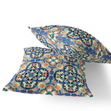 Set of Two 16" X 16" Blue and Purple Blown Seam Floral Indoor Outdoor Throw Pillow