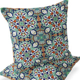 Set of Two 16" X 16" Green and Pink Blown Seam Floral Indoor Outdoor Throw Pillow