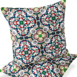 Set of Two 16" X 16" Green and White Blown Seam Floral Indoor Outdoor Throw Pillow