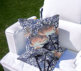 Set of Two 16" X 16" Blue and Gray Butterfly Blown Seam Floral Indoor Outdoor Throw Pillow