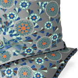 Set of Two 16" X 16" Blue and Off White Peacock Blown Seam Floral Indoor Outdoor Throw Pillow