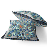 Set of Two 16" X 16" Gray and Orange Peacock Blown Seam Floral Indoor Outdoor Throw Pillow