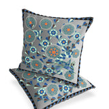 Set of Two 16" X 16" Gray and Orange Peacock Blown Seam Floral Indoor Outdoor Throw Pillow
