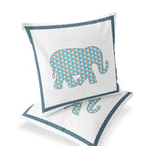 Set of Two 16" X 16" Blue and White Elephant Blown Seam Animal Print Indoor Outdoor Throw Pillow