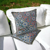 Set of Two 16" X 16" Gray and Yellow Peacock Blown Seam Floral Indoor Outdoor Throw Pillow