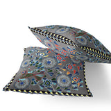 Set of Two 16" X 16" Gray and Yellow Peacock Blown Seam Floral Indoor Outdoor Throw Pillow