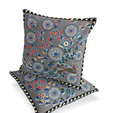 Set of Two 16" X 16" Gray and Yellow Peacock Blown Seam Floral Indoor Outdoor Throw Pillow