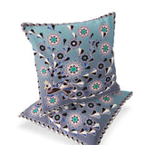 Set of Two 16" X 16" Blue and Purple Peacock Blown Seam Floral Indoor Outdoor Throw Pillow