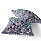 Set of Two 16" X 16" Blue and Purple Peacock Blown Seam Floral Indoor Outdoor Throw Pillow