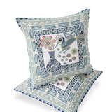 Set of Two 16" X 16" Beige and Green Peacock Blown Seam Floral Indoor Outdoor Throw Pillow