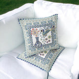 Set of Two 16" X 16" Beige and Green Peacock Blown Seam Floral Indoor Outdoor Throw Pillow