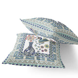 Set of Two 16" X 16" Beige and Green Peacock Blown Seam Floral Indoor Outdoor Throw Pillow