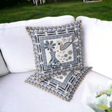 Set of Two 16" X 16" Beige and Orange Peacock Blown Seam Floral Indoor Outdoor Throw Pillow