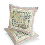Set of Two 16" X 16" Beige and Pink Peacock Blown Seam Floral Indoor Outdoor Throw Pillow