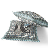 Set of Two 16" X 16" Black and Blue Peacock Blown Seam Floral Indoor Outdoor Throw Pillow