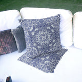 Set of Two 16" X 16" Blue and White Geometric Indoor Outdoor Throw Pillow