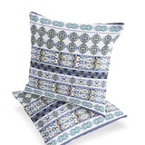 Set of Two 16" X 16" Blue and White Striped Indoor Outdoor Throw Pillow