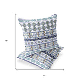 Set of Two 16" X 16" Blue and White Striped Indoor Outdoor Throw Pillow