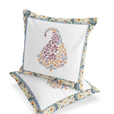 Set of Two 16" X 16" Red and White Botanical Indoor Outdoor Throw Pillow