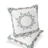 Set of Two 16" X 16" Green and White Botanical Indoor Outdoor Throw Pillow