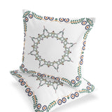 Set of Two 16" X 16" Green and White Botanical Indoor Outdoor Throw Pillow