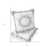 Set of Two 16" X 16" Green and White Botanical Indoor Outdoor Throw Pillow